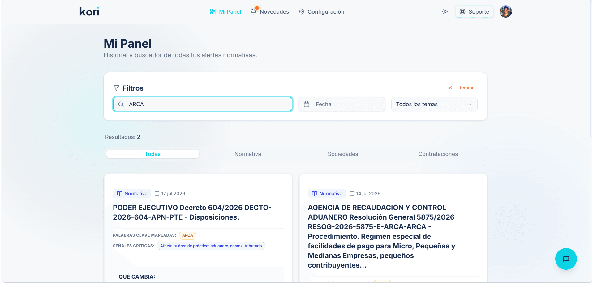 Dashboard de Kori - Modo Claro
